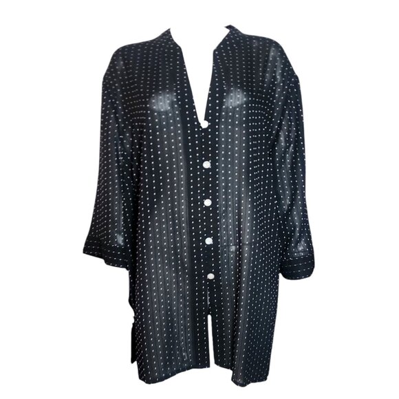 Maggie Barnes Shirt Top Womens Plus Size 3X Black White Dotted Button Down Sheer - Picture 1 of 6
